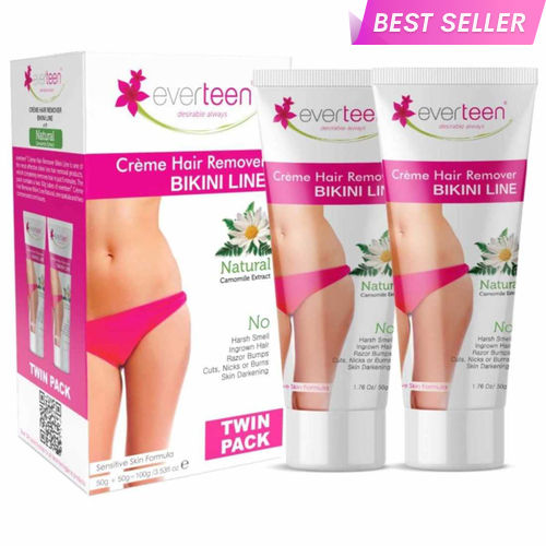 everteen 50g+50g Natural Bikini Line Hair Remover Cream for Women – 1 Twin Pack