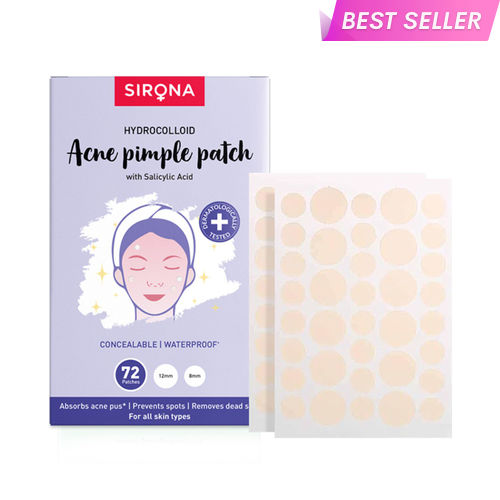 Sirona Acne Pimple Patch For Face (72 patches) | 2 sizes | Invisible, Concealable, Waterproof Patches | Hydrocolloid & Salycylic Acid | Absorbs Acne Pus | Flattens Pimple | For All Skin Types