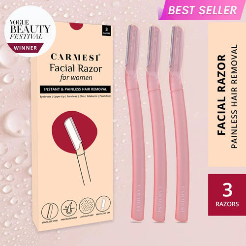 Carmesi Facial Razor for Women - For Instant & Painless Hair Removal (Eyebrows, Upper Lip, Forehead, Peach Fuzz, Chin, Sideburns) - Pack of 3