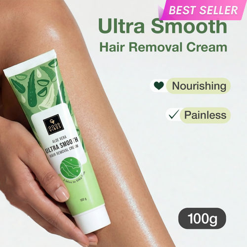 Good Vibes Aloe Vera Ultra Smooth Hair Removal Cream | Quick & Painless Hair Removal | Smooth, Bump-Free Skin | Nourishing, Non-Irritating Formula | 3-Minute Hair Removal | For Sensitive Skin | Body | Legs, Underarms & Arms | 100 gm