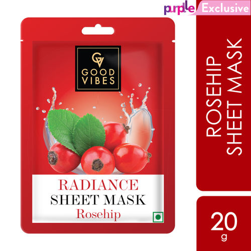 Good Vibes Rosehip Radiance Sheet Mask | Glowing, Moisturizing | Vegan, No Parabens, No Sulphates, No Alcohol, No Animal Testing (20 ml)