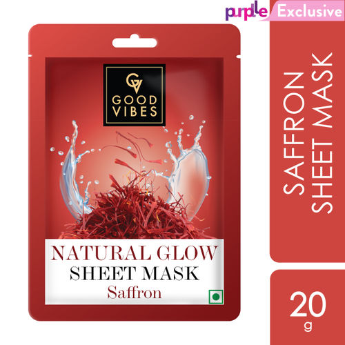 Good Vibes Saffron Natural Glow Sheet Mask | For Glowing & Smooth Skin | Fights Signs Of Ageing, Treats Rough & Dull Skin (20 g)