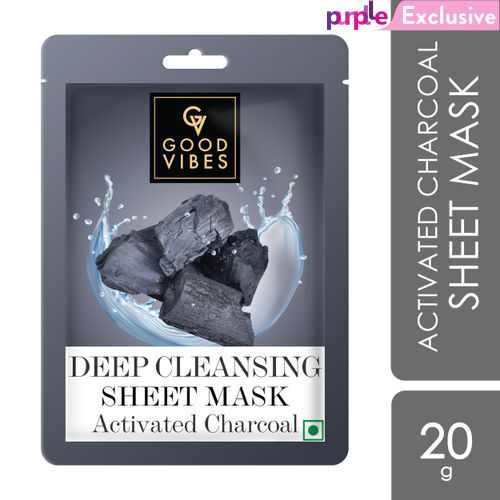 Good Vibes Activated Charcoal Deep Cleansing Sheet Mask | Detoxifying, | Cleanses Dirt & Impurities (20 g)