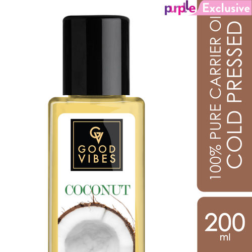 Good Vibes Coconut 100% Pure Coldpressed Carrier Oil | Hair Growth, Anti-Ageing, Hydrating | No Parabens, No Sulphates, No Mineral Oil (200 ml)