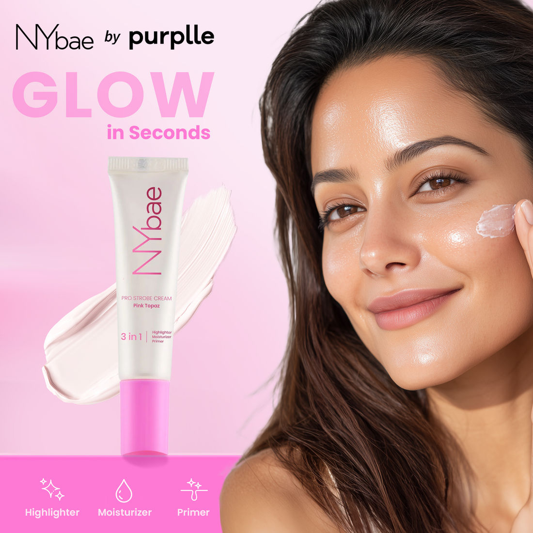 韓国 マネースタンド Strawberry Pink Clearラメ 難ありＢ級 NY Bae PRO Strobe Cream - Pink Topaz (12gm)