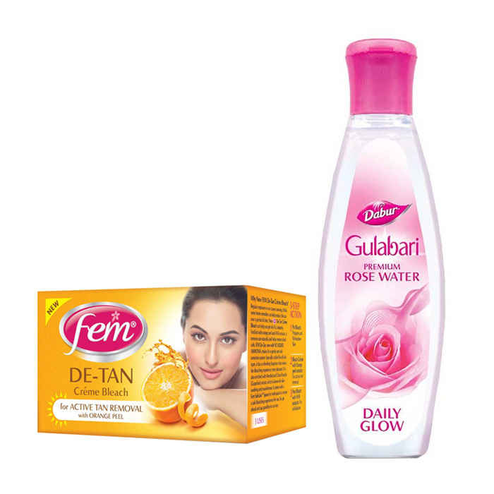 Buy Fem De-Tan Creme Bleach (30 g) + Dabur Gulabari Rose Water (59 ml) - Purplle