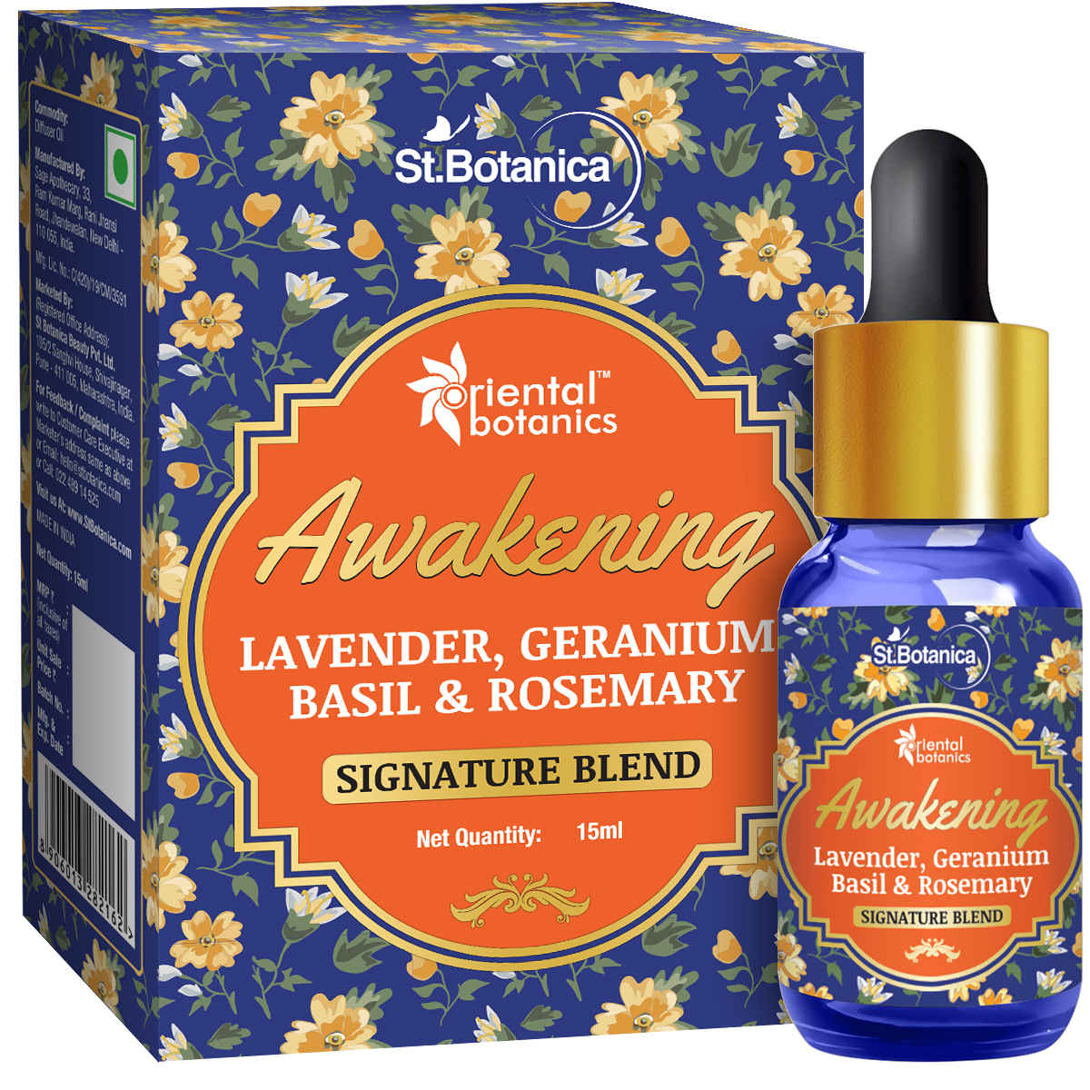 Buy Oriental Botanics Awakening Aroma Therapy Diffuser Oil (Lavender, Geranium, Basil & Rosemary) - 15ml - Purplle