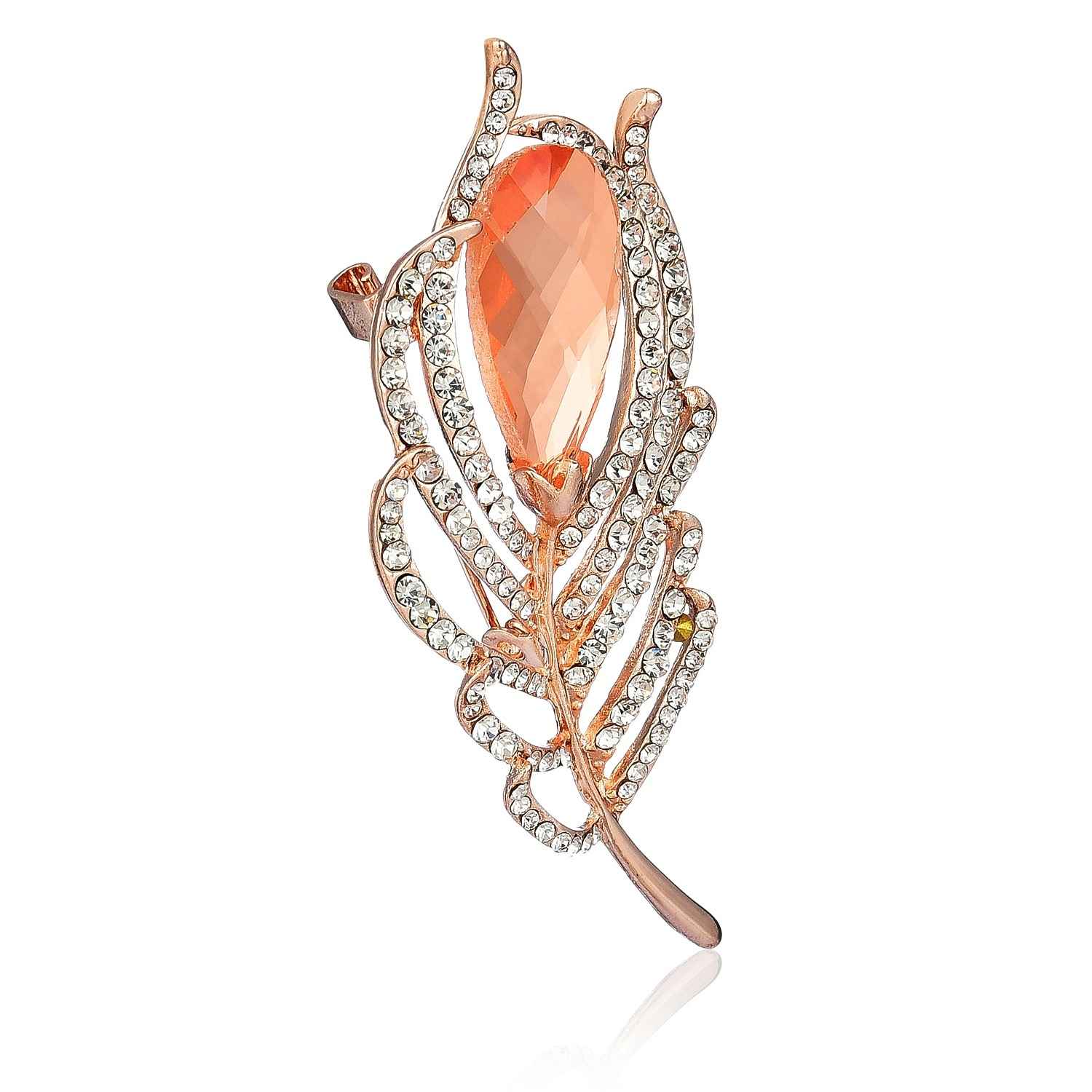 Buy Crunchy Fashion Peach Crystal Feather Leaf Brooch for Men & Women - Purplle