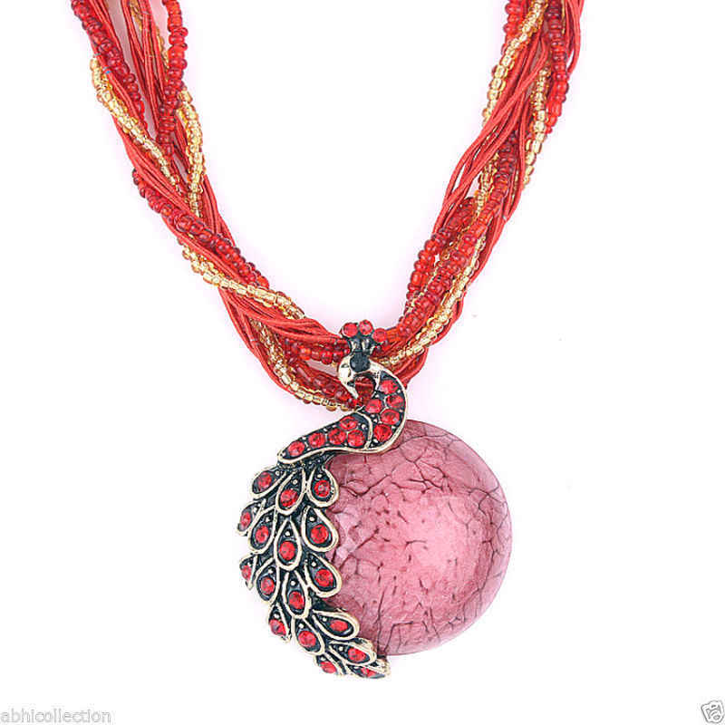 Buy Lishmark Ch Latest Elegant Millet Chain Crystal Peacock Gem Pendant Necklace Jewelry Red - Purplle