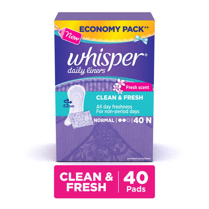 Buy Whisper Daily Liners Clean & Fresh – 40’s pack - Purplle