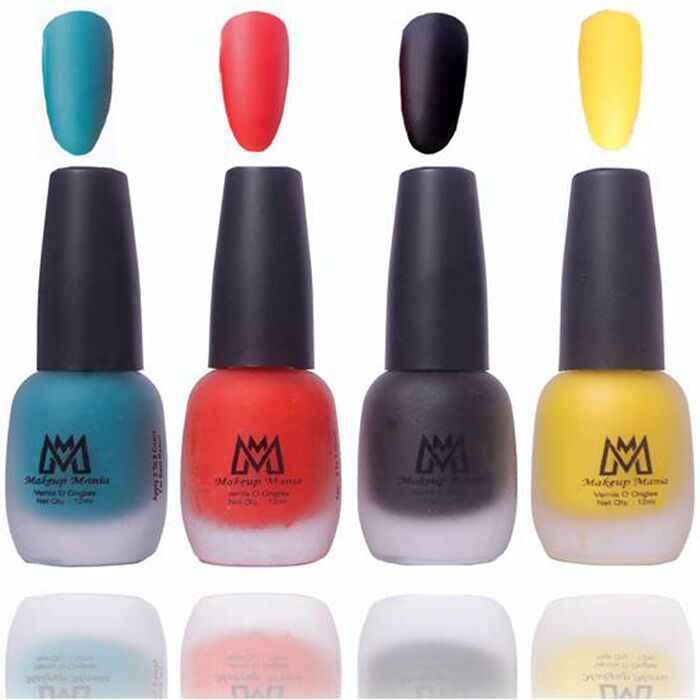 Buy Makeup Mania Premium Nail Polish, Combo of 4 Velvet Matte Nail Paint - Blue, Red, Black, Yellow, 12 ml each bottle (MM#20) - Purplle