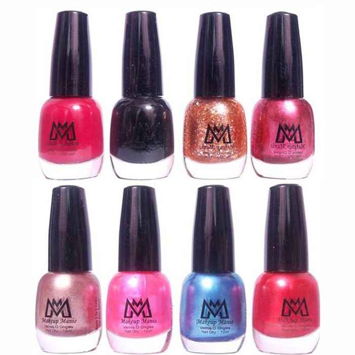 Buy Makeup Mania Premium Nail Polish - Combo of 8 Trendy Nail Paint Set- Pearl Silver, Shiny Pink Blue Red, Black, Golden Glitter - 12 ml each bottle (MM# 25-40) - Purplle