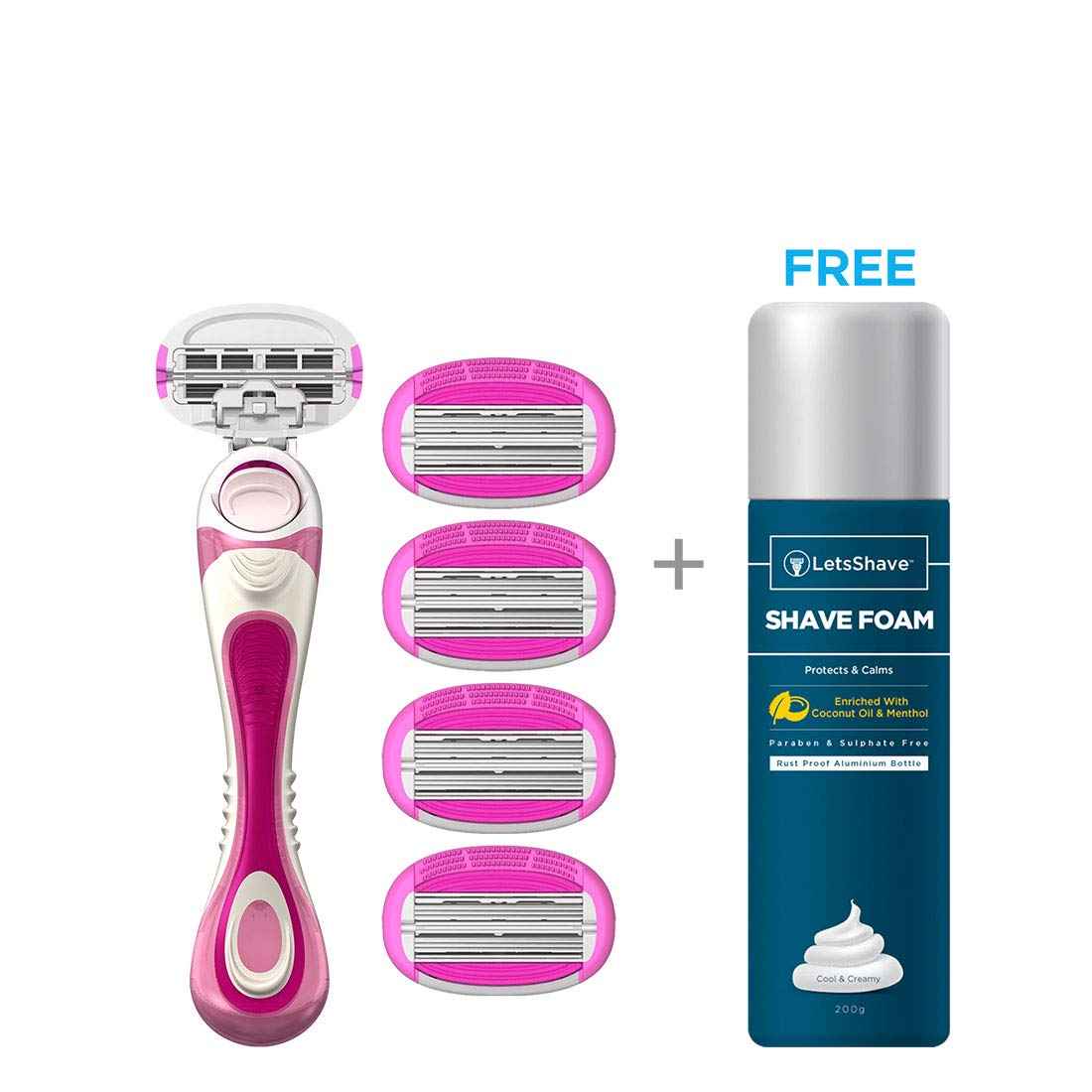 Buy LetsShave Evior 6 Body Razor Kit for Women - Pack of 4 + Razor Handle + Razor Cap + FREE ( Shaving Foam 200 g) - Purplle