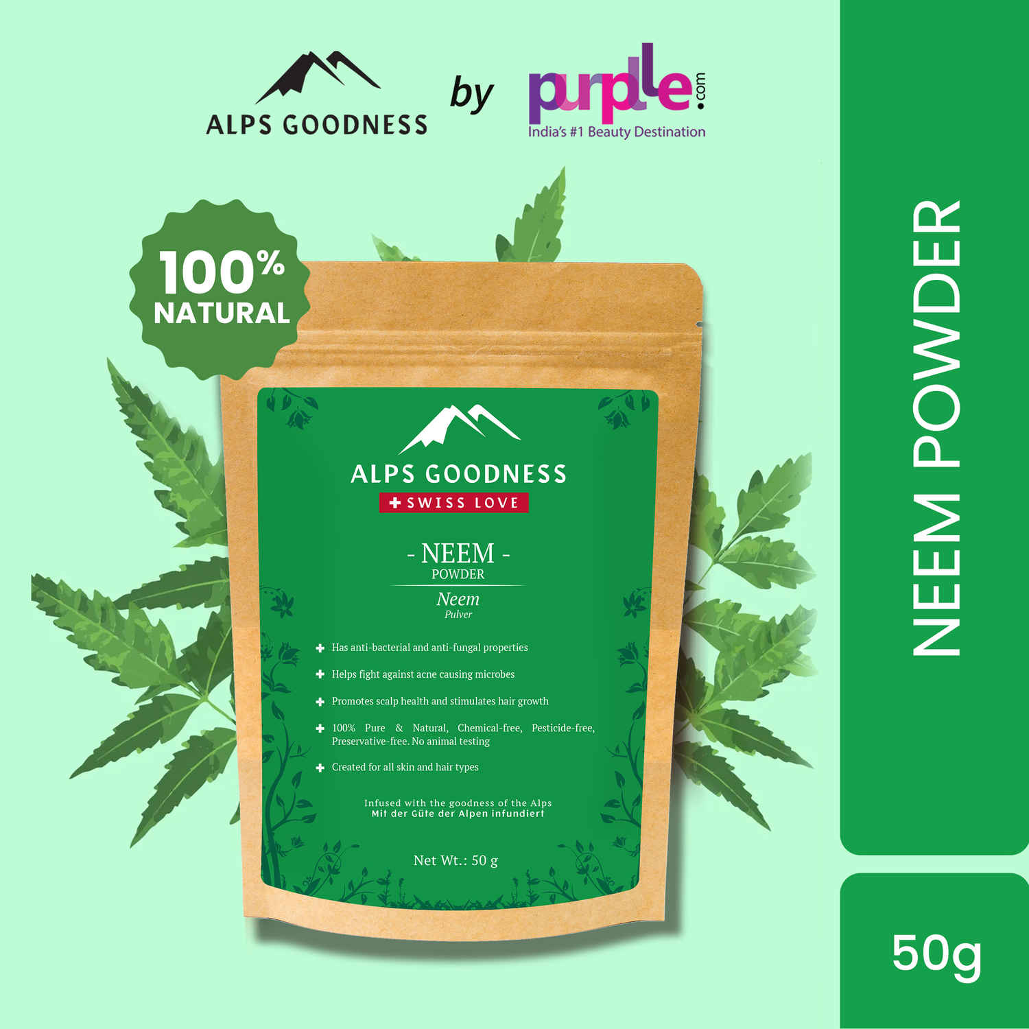 Buy Alps Goodness Powder - Neem (50 g) | 100% Natural Powder | No Chemicals, No Preservatives, No Pesticides | Face Mask for Acne | Acne Treatment | Dandruff Treatment - Purplle