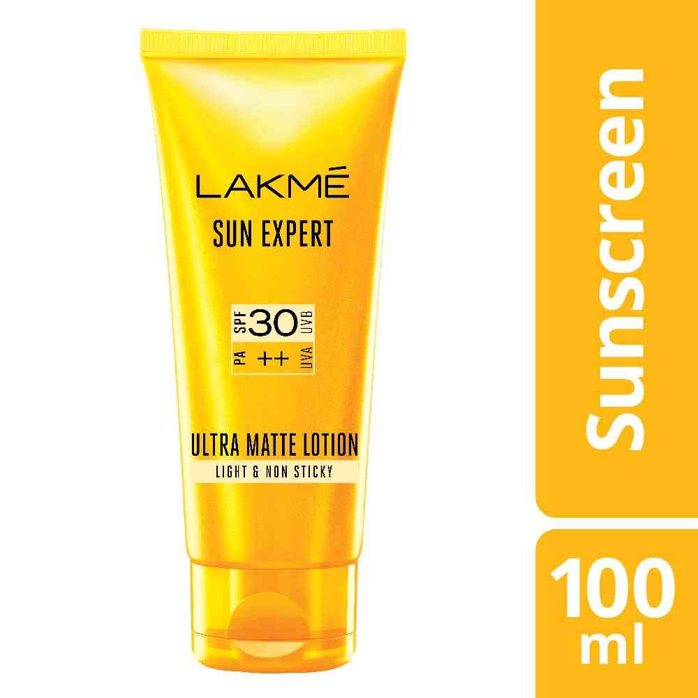 Buy Lakme Sun Expert Super Matte Lotion Sunscreen SPF 30 PA++ with Niacinamide & Vit C | Broad spectrum UVA/B protection | Blue light protection | No White Cast | for all dry, normal skin| 100ml - Purplle