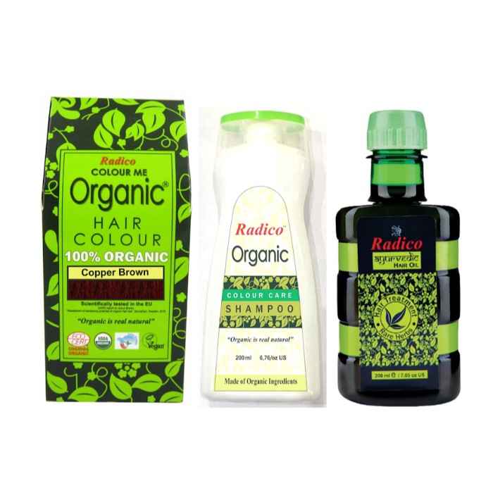 Buy Radico 100% Organic Copper Brown Hair Color With Organic Colour Care Shampoo (200 ml) And Ayurvedic Hair Oil (200ml) - Purplle