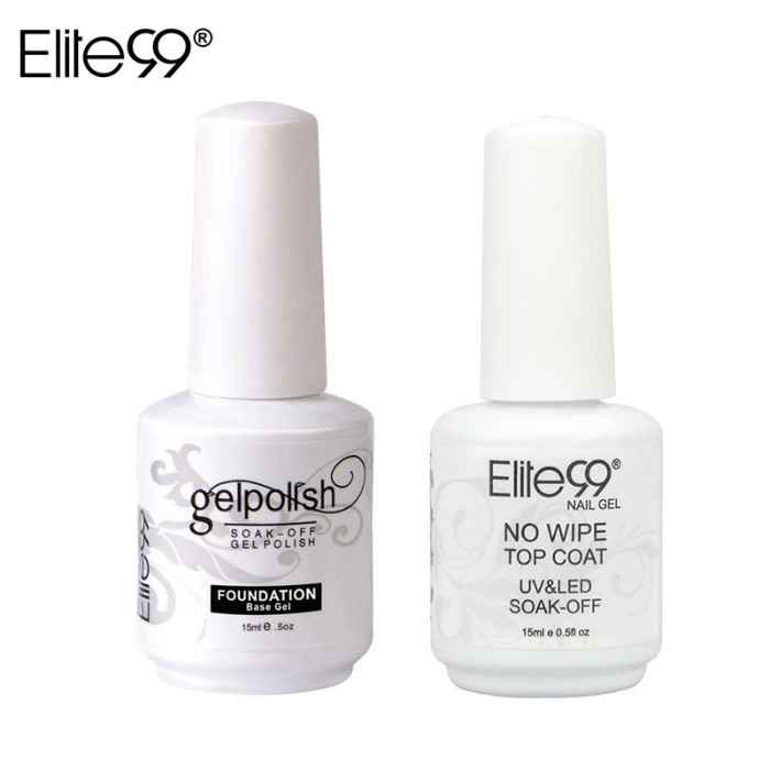 Buy Elite99 2pcs/lot Nail Gel Varnish Set Long Lasting Base Coat +NO Cleaning Top Coat Nail Art Soak off UV Gel Nail Polish (Top & Base Coat) (15 ml) - Purplle