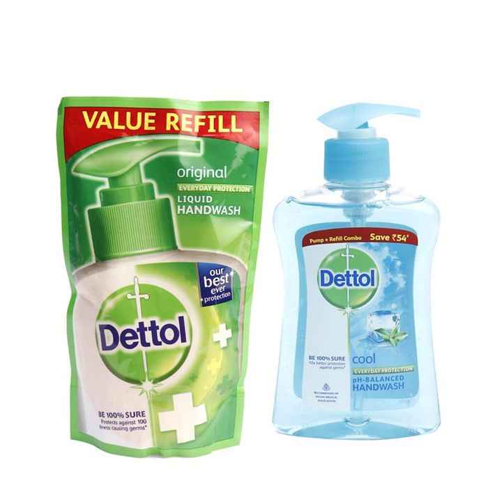 Buy Dettol pH-Balanced Germ Protection Liquid Handwash Pump , Cool - 200 ml with Dettol Liquid Handwash Refill Pouch (175 ml) - Purplle