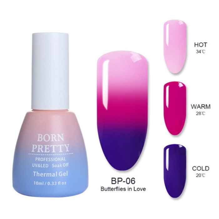 Buy BORN PRETTY Thermal Nail Gel Polish 3 in 1 Temperature Color Changing Nail Art Soak Off UV Gel Varnish Long Lasting Gel (BP-06) (10 ml) - Purplle