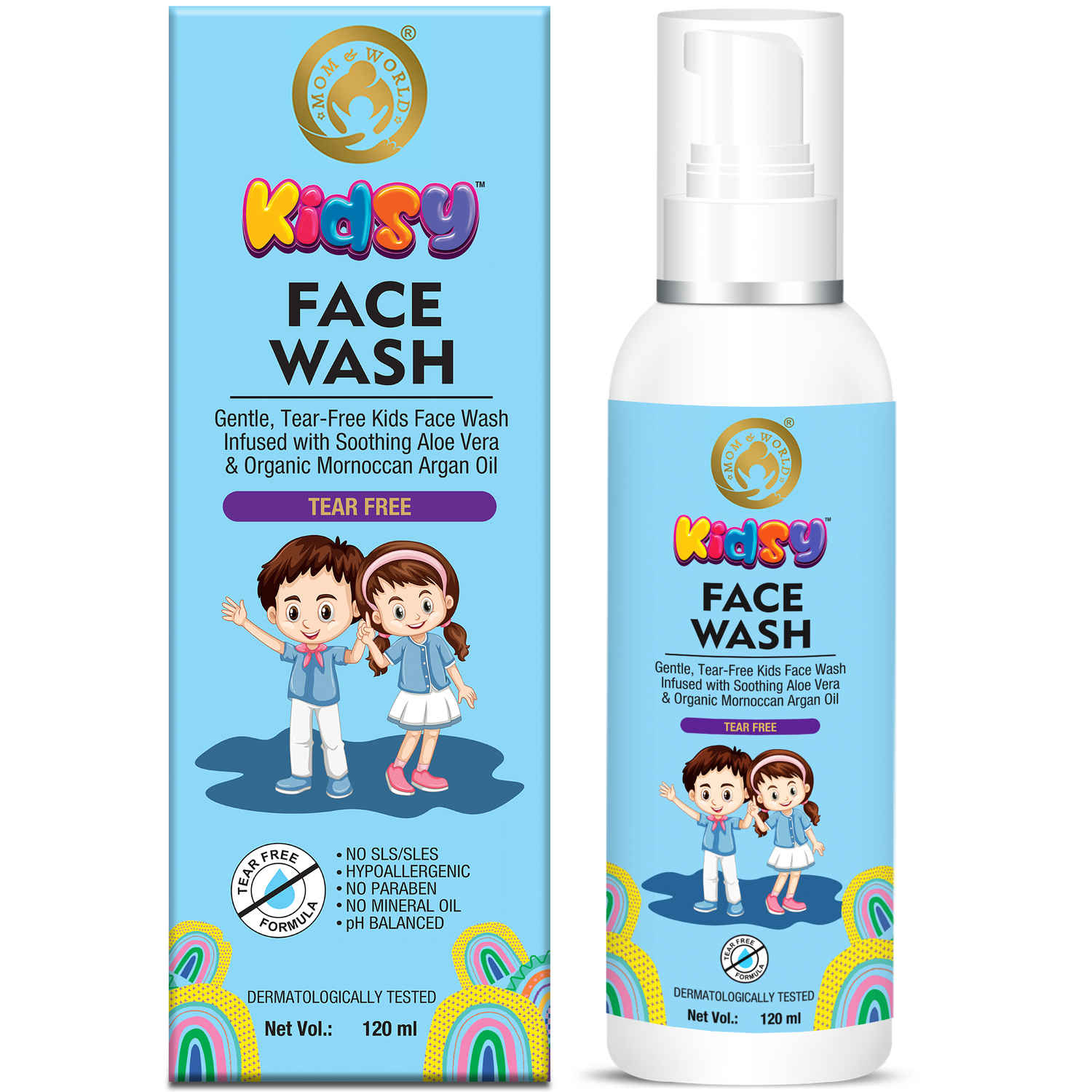 Buy Mom & World Kids Face Wash Tear Free (120 ml) (No SLS, Paraben) - With Argan OIl, Aloevera - Purplle