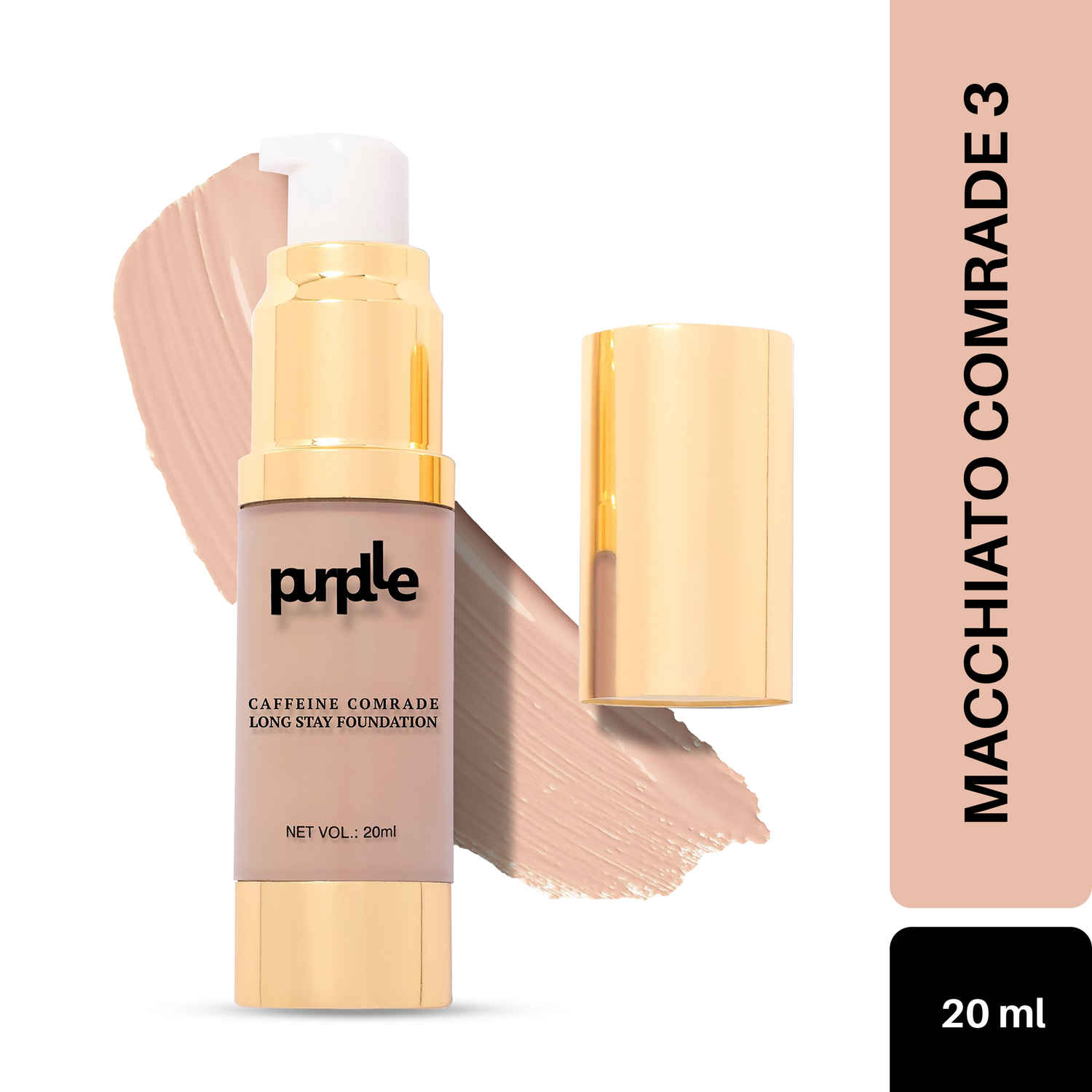 Buy Purplle Caffeine Comrade Long Stay Foundation For Fair Skin|Matte|Sweatproof|Weightless|Paraben and Sulphate Free - Macchiato Comrade 3 (20 ml) - Purplle