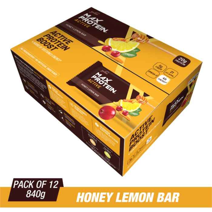 Buy RiteBite Max Protein Active Honey Lemon Bars (840 g) Pack of 12 (70 g x 12) - Purplle
