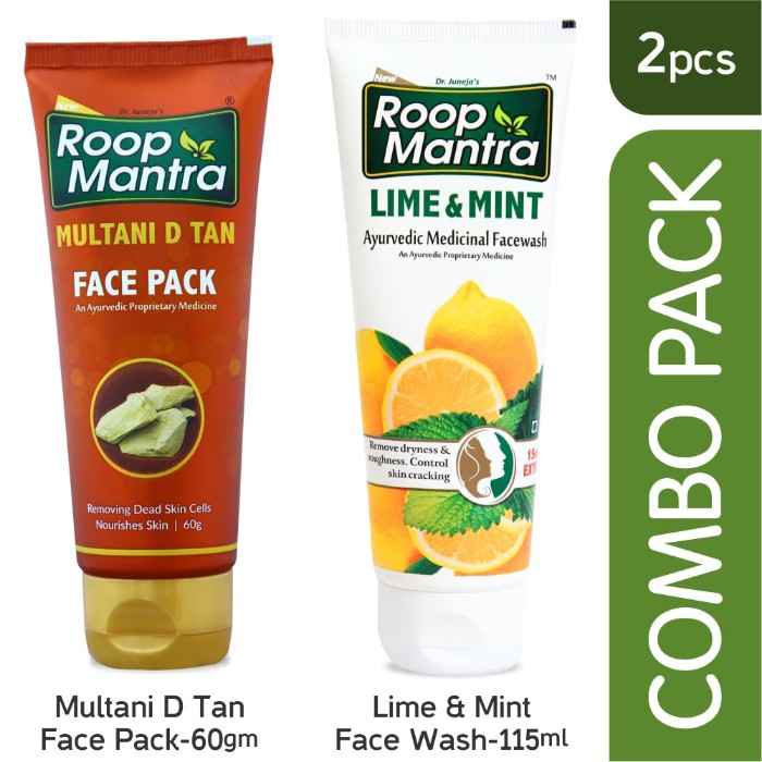 Buy Roop Mantra Anti Acne Pimple Combo (Multani D Tan Face Pack 60gm + Lime & Mint Face Wash 115ml) Helpful in Acne, Pimples, Skin Infections - Purplle