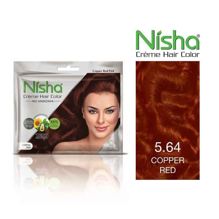 Buy Nisha creme Permanent hair color with sunflower avocado oil & henna extracts 100% grey coverage ultra-soft deep shine no ammonia COPPER RED 5.64(20 ml +20 g) - Purplle