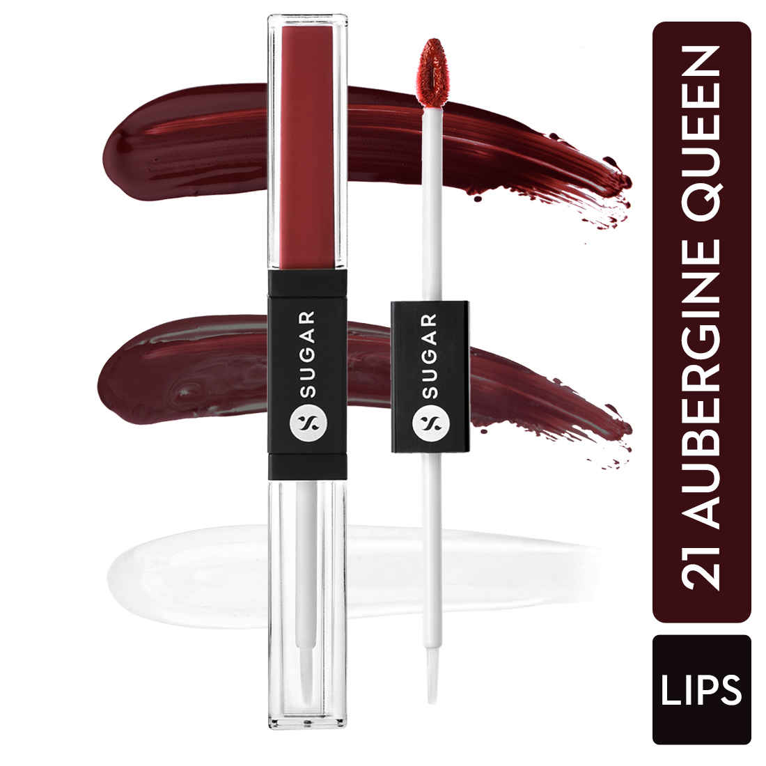 Buy SUGAR Cosmetics - Smudge Me Not - Lip Duo - 21 Aubergine Queen (Blackened Burgundy) - 3.5 ml - 2-in-1 Duo Liquid Lipstick with Matte Finish and Moisturizing Gloss - Purplle
