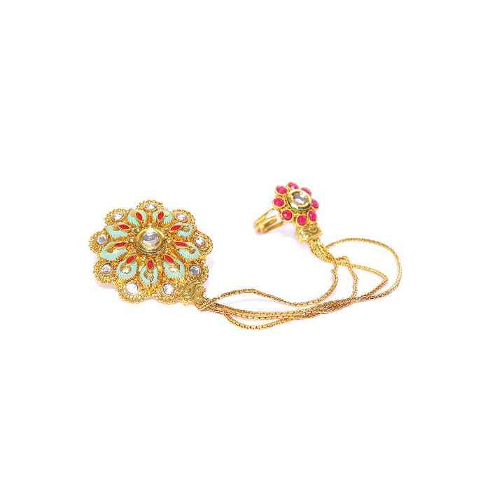 Buy Karatcart Women Green & Red Gold-Plated Enamelled Adjustable Dual Finger Ring with Chain for Women - Purplle