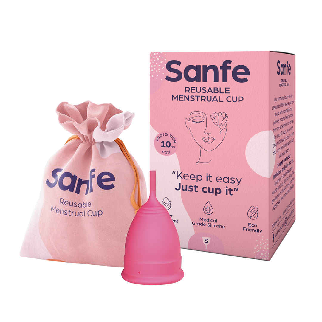 Buy Sanfe Reusable Menstrual Cup for Women - Small Ultra Soft Odour and Rash Free No Leakage Protection for Up to 10-12 Hours | period cup for women | menstrual cup wash | period cup | transparent menstrual cup | silicon mensuration cup. - Purplle