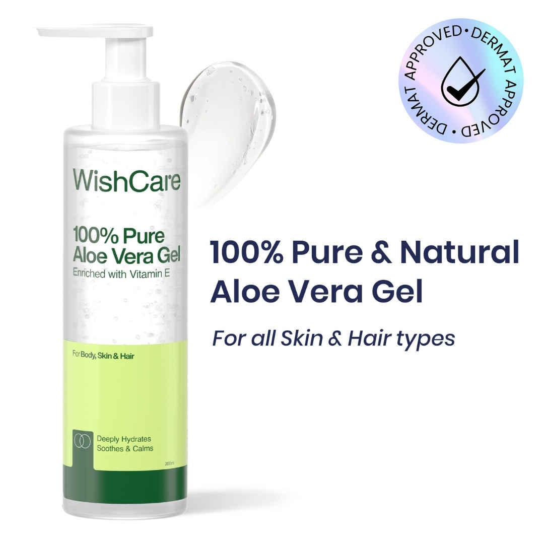 Buy WishCare Pure & Natural Aloe Vera Gel for Skin & Hair| Hydrates, Moisturizes & Soothes Skin |Enriched With Vitamin E|Reduces Acne|Multipurpose Gel for Skin and Hair|For Men & Women|200 ml - Purplle
