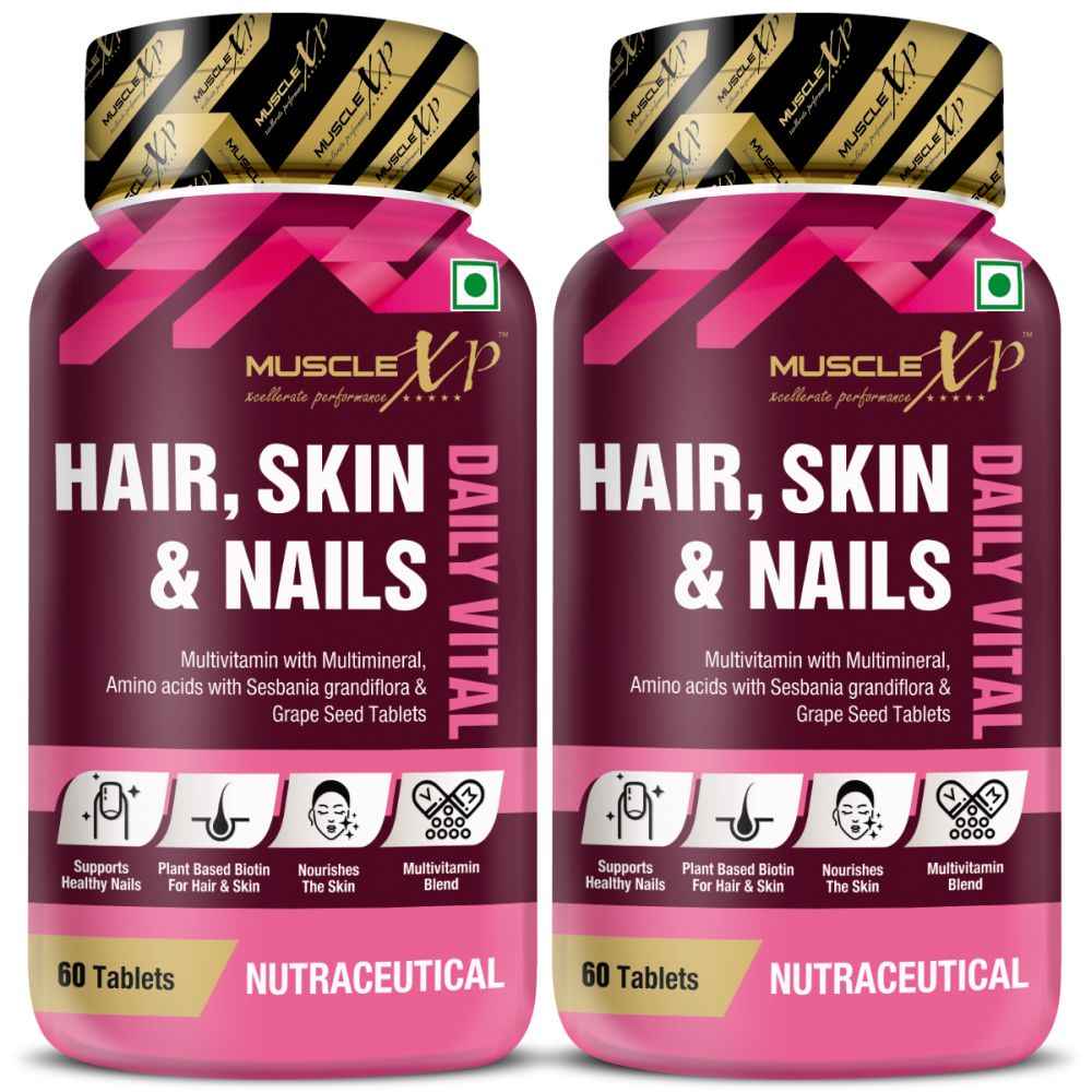 Buy MuscleXP Multivitamin Hair, Skin and Nails with Biotin & Amino Acids, 60 Tablets x Pack Of 2 - Purplle