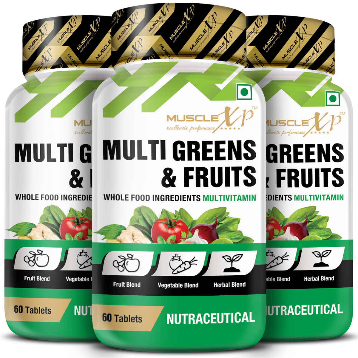 Buy MuscleXP Multi Greens and Fruits Multivitamin with Fruit, Vegetable and Herbal Blend - 60 Tablets - Pack Of 3 - Purplle