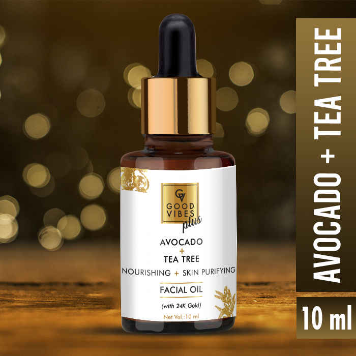 Buy Good Vibes Plus Avocado + Tea Tree Nourishing + Skin Purifying Facial Oil with 24K Gold (10 ml) - Purplle
