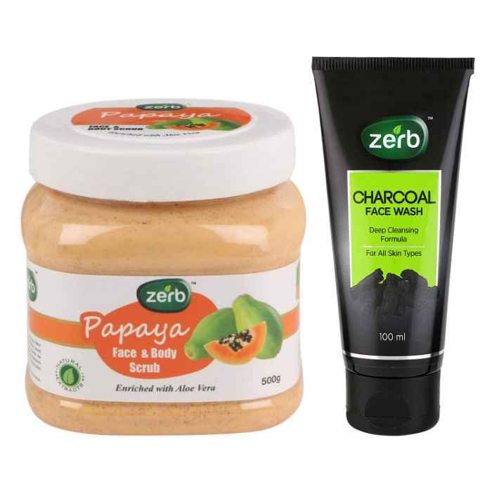 Buy Zerb Papaya Face and Body Scrub 500g With Anti Pollution Activated Charcoal Face Wash (100 ml) - Purplle