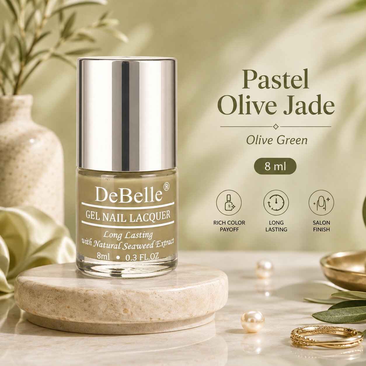 Buy DeBelle Gel Nail Lacquer Creme Pastel Olive jade - Olive Green, (8 ml) - Purplle
