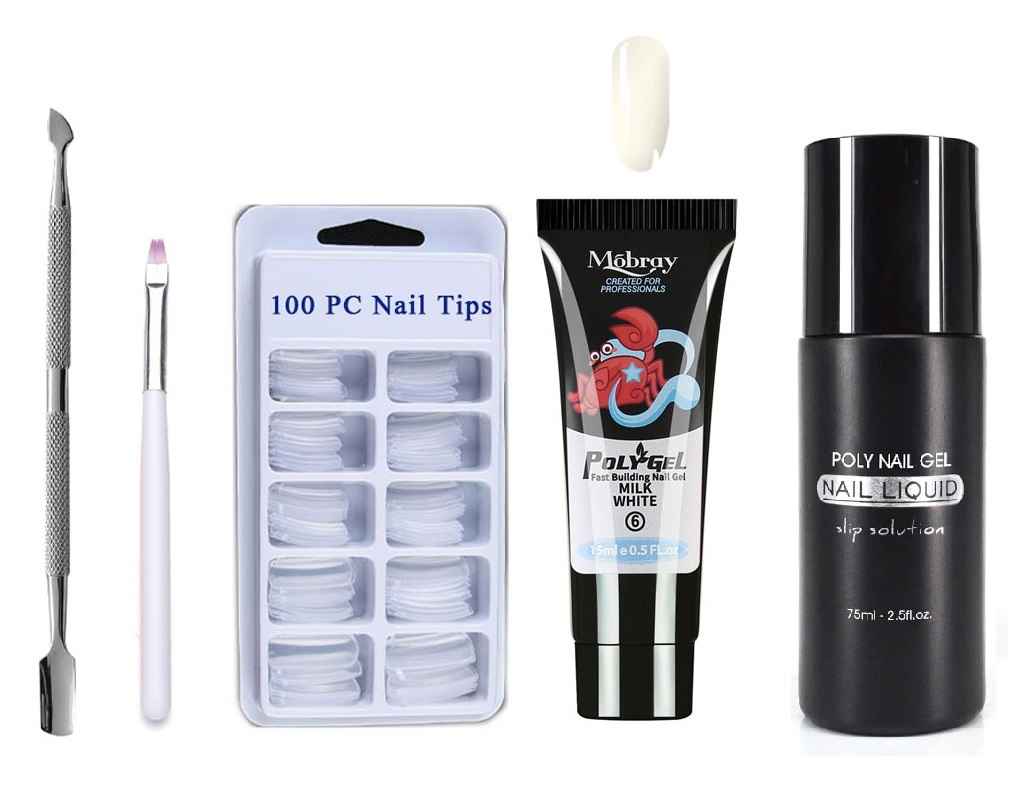 Buy Mobray Poly Gel Extend Builder Polygel Finger Nail Extension UV LED Acrylic Builder Gel Polygel - 15ml + Slipsolution 75ml + 100 Nail tips (1 Box) (06_15ml_5 Pcs Kit) - Purplle