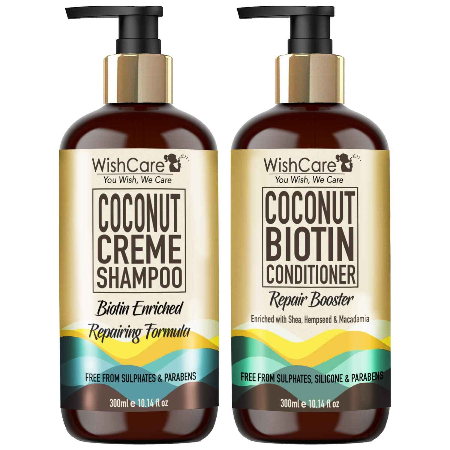 Buy WishCare Coconut Creme Shampoo and Coconut Biotin Conditioner (Each 300 ml) - Purplle