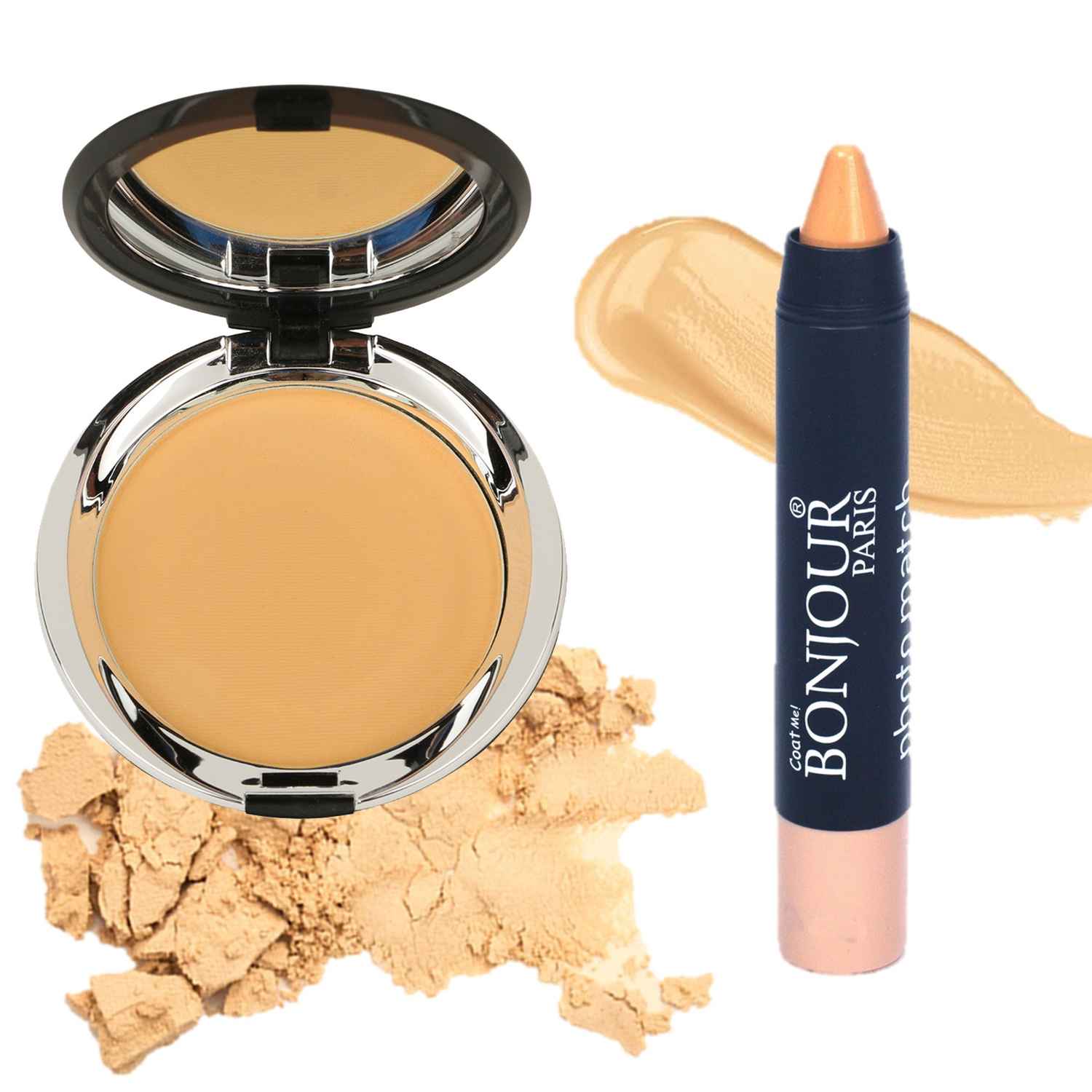 Buy Bonjour Paris Photo Match Translucent Compact(Medium Beige) + Crayon Concealer- Combo Pack of 2 CPB04-04-CKB04-06 - Purplle