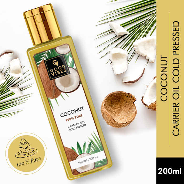 Buy Good Vibes Coconut 100% Pure Coldpressed Carrier Oil | Hair Growth, Anti-Ageing, Hydrating | No Parabens, No Sulphates, No Mineral Oil (200 ml) - Purplle