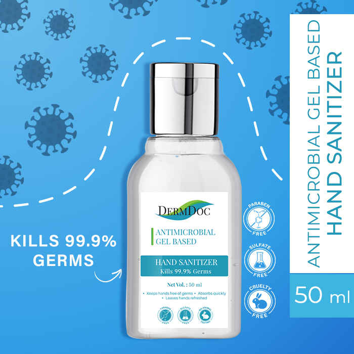 Buy DermDoc Antimicrobial Gel Based 70% Alcohol Hand Sanitizer (50 ml) - Purplle