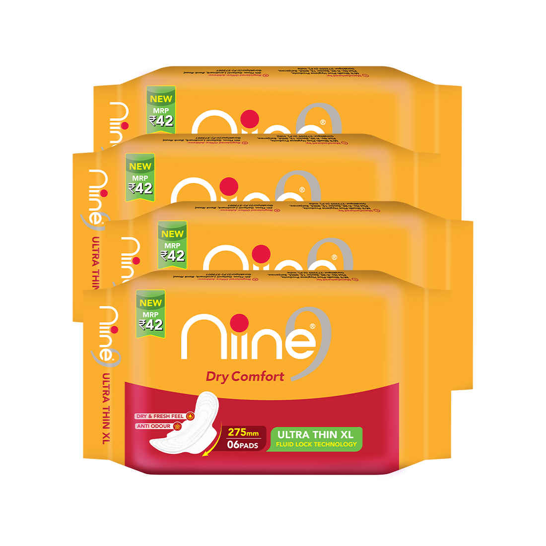 Buy Niine Ultra Thin Sanitary Pads for women (Pack of 4), Extra Long, Re-Sealable Packaging 24 Pads Count - Purplle