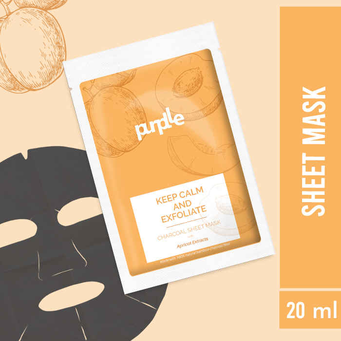 Buy Purplle Exfoliating Charcoal Sheet Mask with Apricot Extracts | All Skin Types | Brightening | De-puffs skin | Prevents Skin Damage | Soothes Skin (20gms) - Purplle
