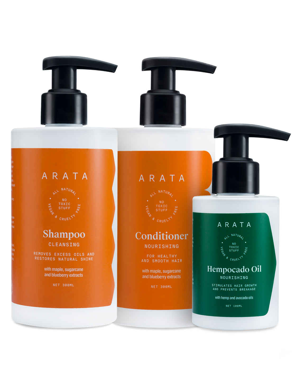 Buy Arata Natural Hair Care set for Men & Women with Cleansing Shampoo,Hempocado Oil & Hair Conditioner || All Natural,Vegan & Cruelty Free || Plant Based,Non-Toxic Hair Therapy - Purplle