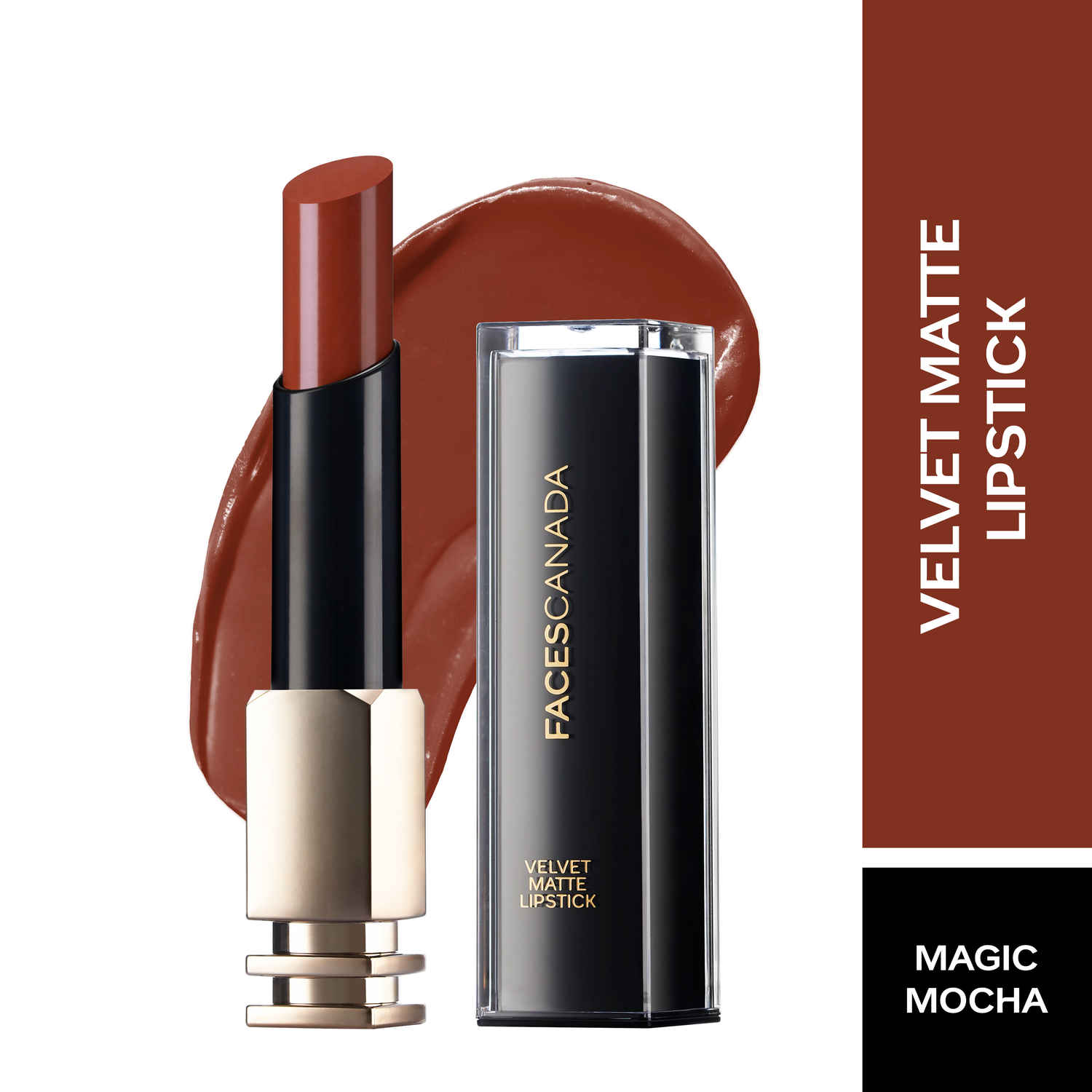 Buy Faces Canada Velvet Matte Lipstick | Vitamin E enriched |Soft Matte finish|Smooth One Stroke Intense Color | Hydrated Lips All Day | Shade - Magic Mocha 3.5g - Purplle