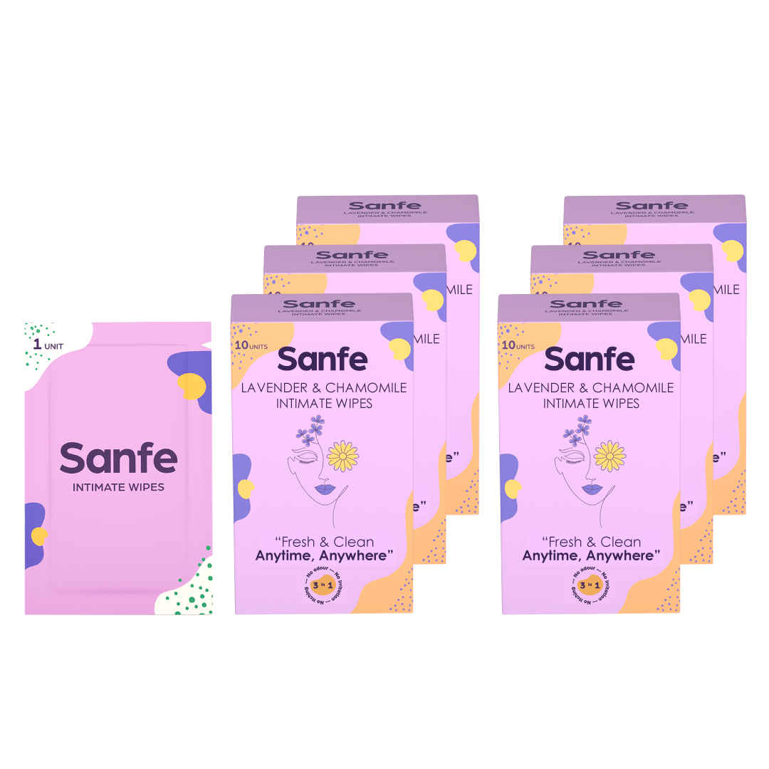 Buy Sanfe Natural Intimate Wipes, 3 in 1 - No Odour, No Itching, No Irritation - Lavender & Chamomile(Pack of 10) - Pack of 6 # SIW005 - Purplle