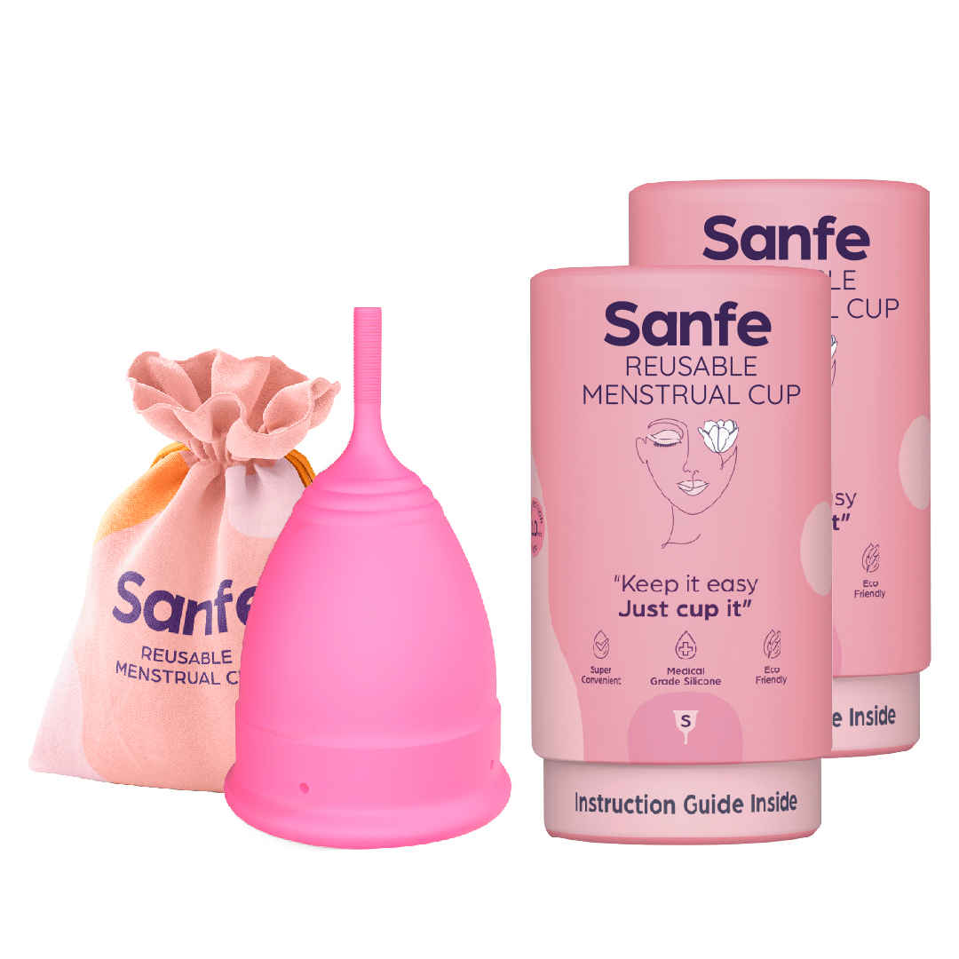 Buy Sanfe Reusable Menstrual Cup for Women - Small Pack of 2 Ultra Soft Odour and Rash Free No Leakage Protection for Up to 10-12 Hours | period cup for women | menstrual cup wash | period cup | transparent menstrual cup | silicon mensuration cup. - Purplle