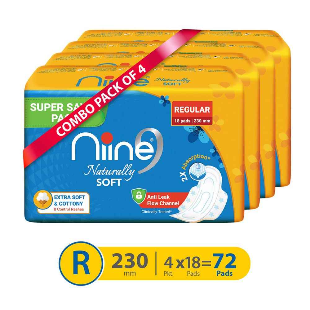 Buy Niine Naturally Soft Regular SUPER SAVER PACK Sanitary Napkins for women, (Pack of 4), 72 Pads Count - Purplle