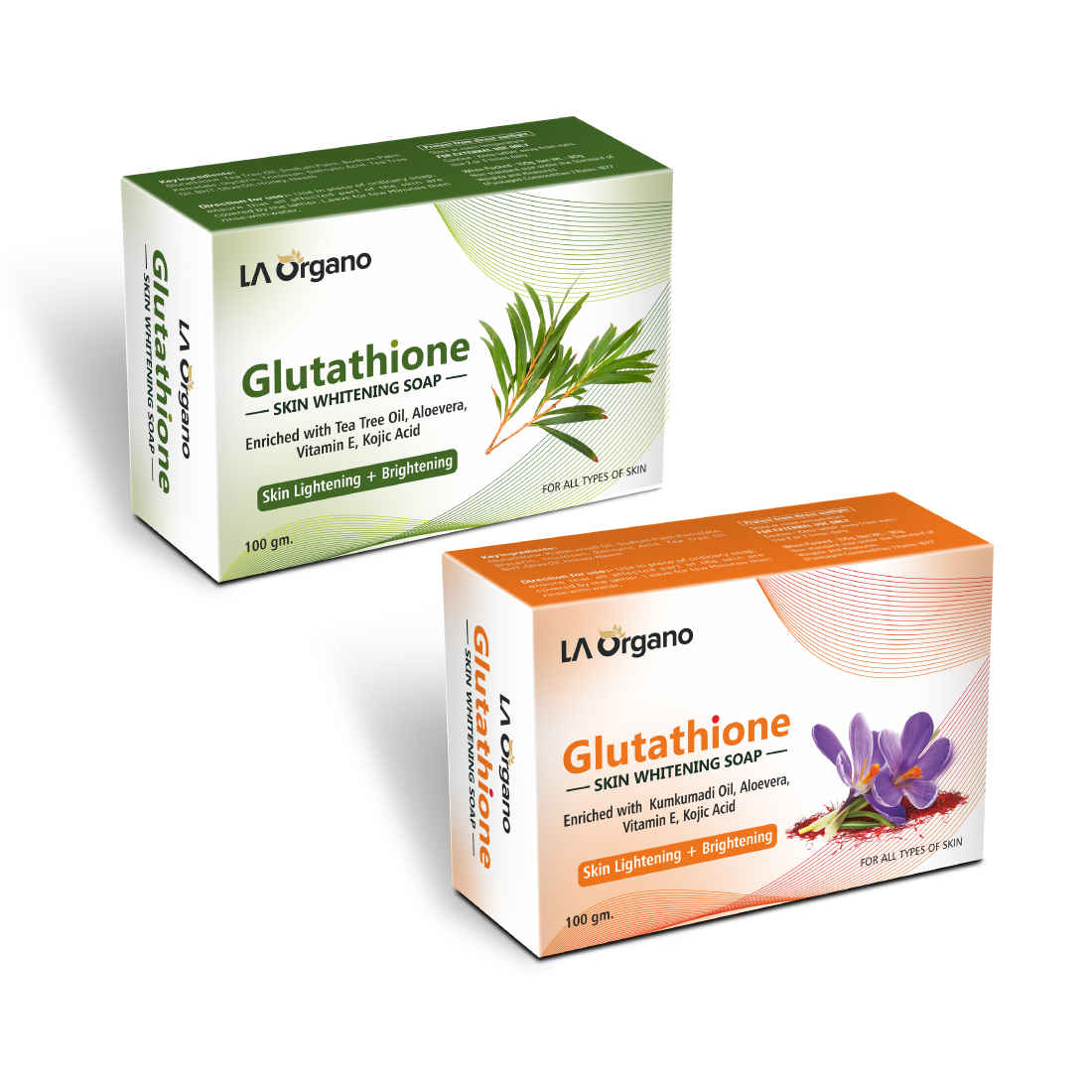 Buy LA Organo Glutathione Skin Whitening Soap with Tea Tree Oil, Kojic Acid + Glutathione Kumkumadi Soap for Skin Whitening with Aloe Vera Skin Lightening and Brightening (Pack of 2) - Purplle